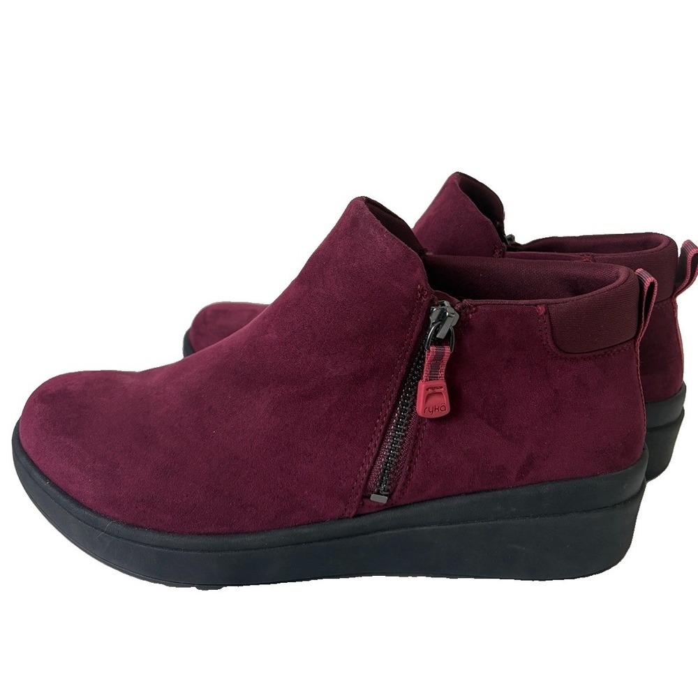 Ryka Lyrical Ankle Boot Womens 9 Burgundy Slip On Zip Comfort Walking Shoe Boho
